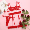 3-piece Set - Lace Embroidery Mesh Lingerie